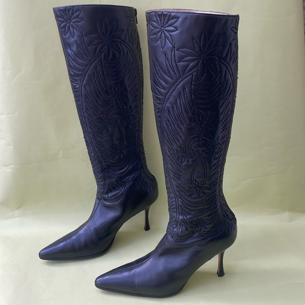 Black Manolo Blahnik tall leather boots